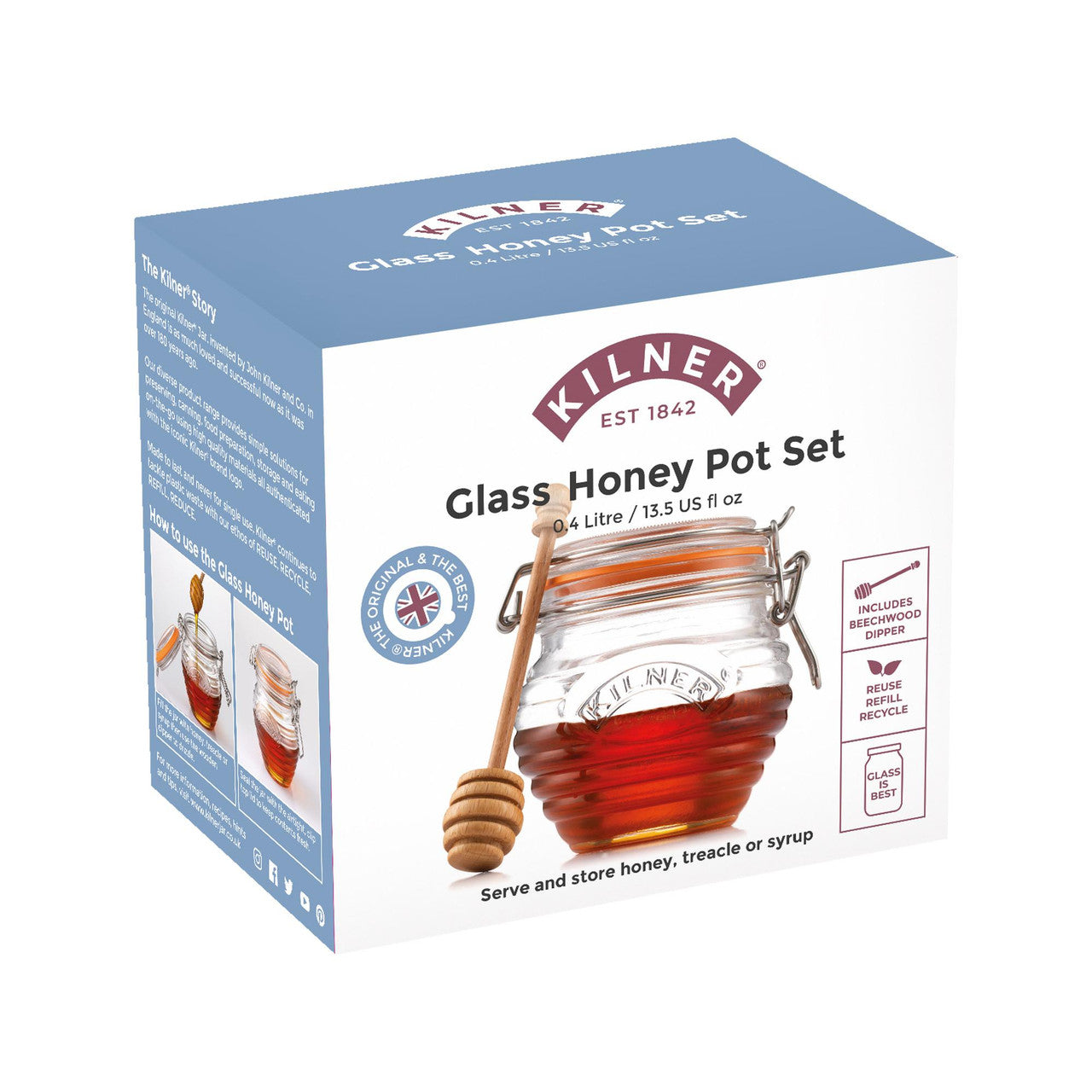 KILNER Honey Pot with Drizzler Spoon, 400ml