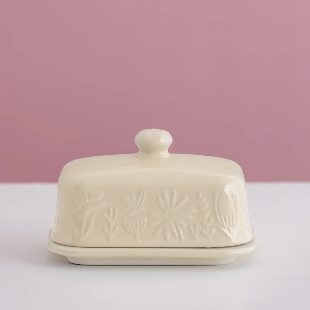 In The Meadow Cream Butter Dish, 9 x 15.6 x 10.6cm