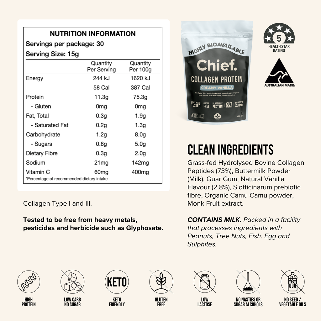 Grass-fed Collagen Protein Powder - Creamy Vanilla