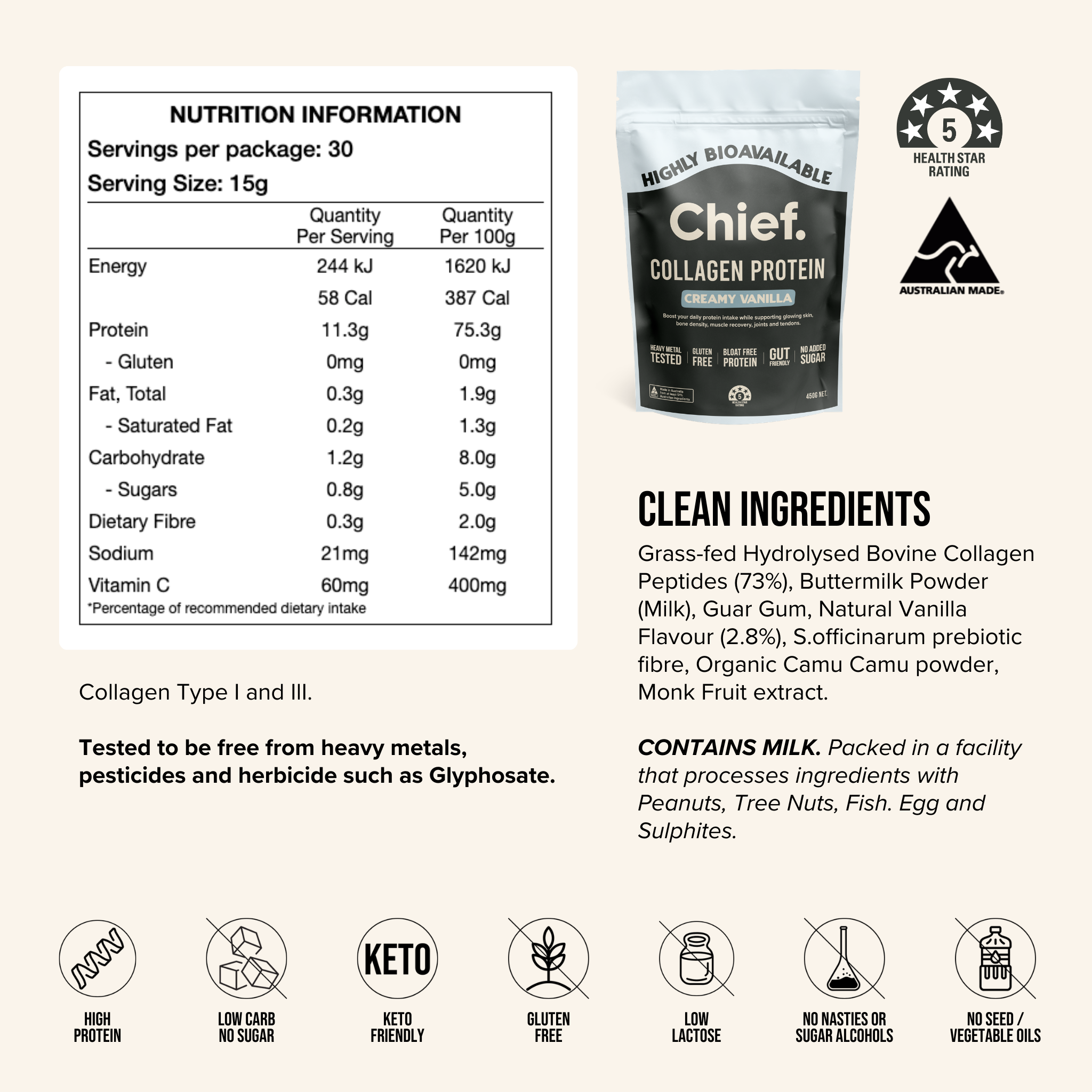 Grass-fed Collagen Protein Powder - Creamy Vanilla