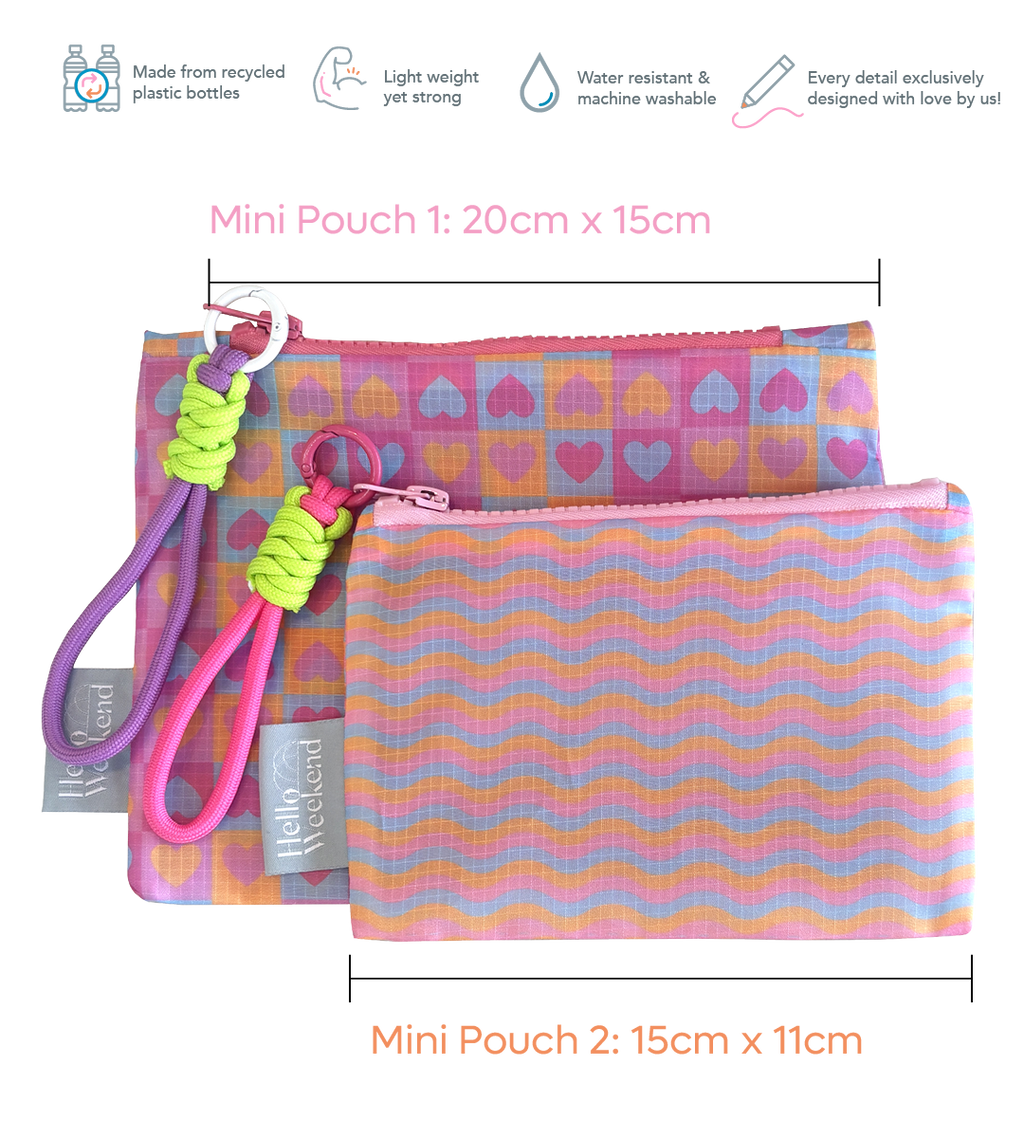 NEW -Mini Pouch Set - Hearts and Waves