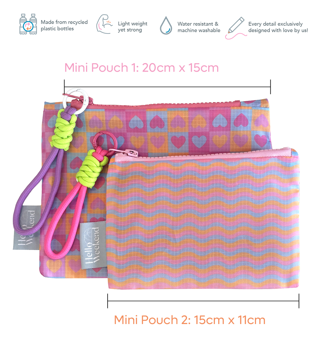 NEW -Mini Pouch Set - Hearts and Waves
