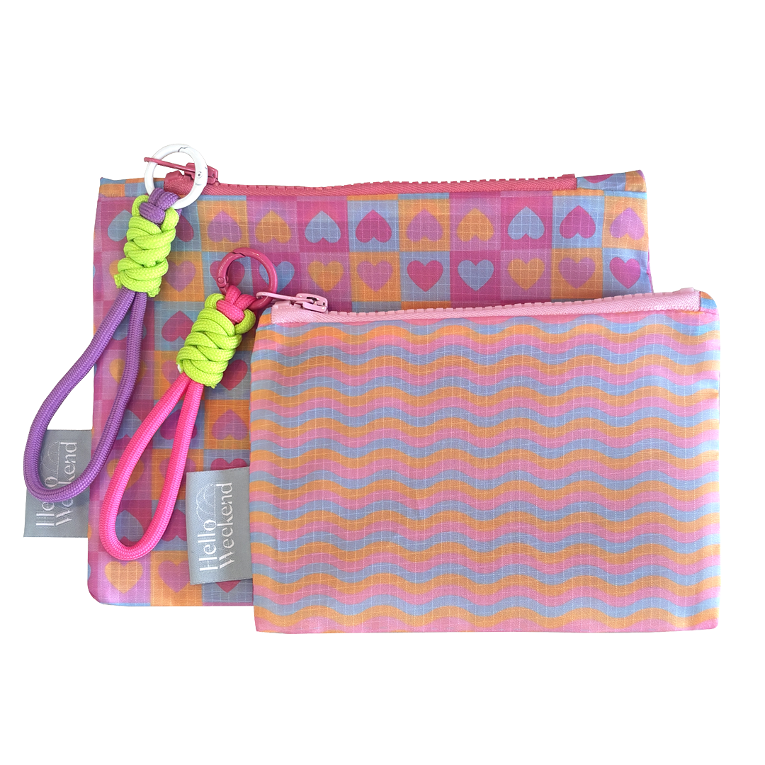 NEW -Mini Pouch Set - Hearts and Waves