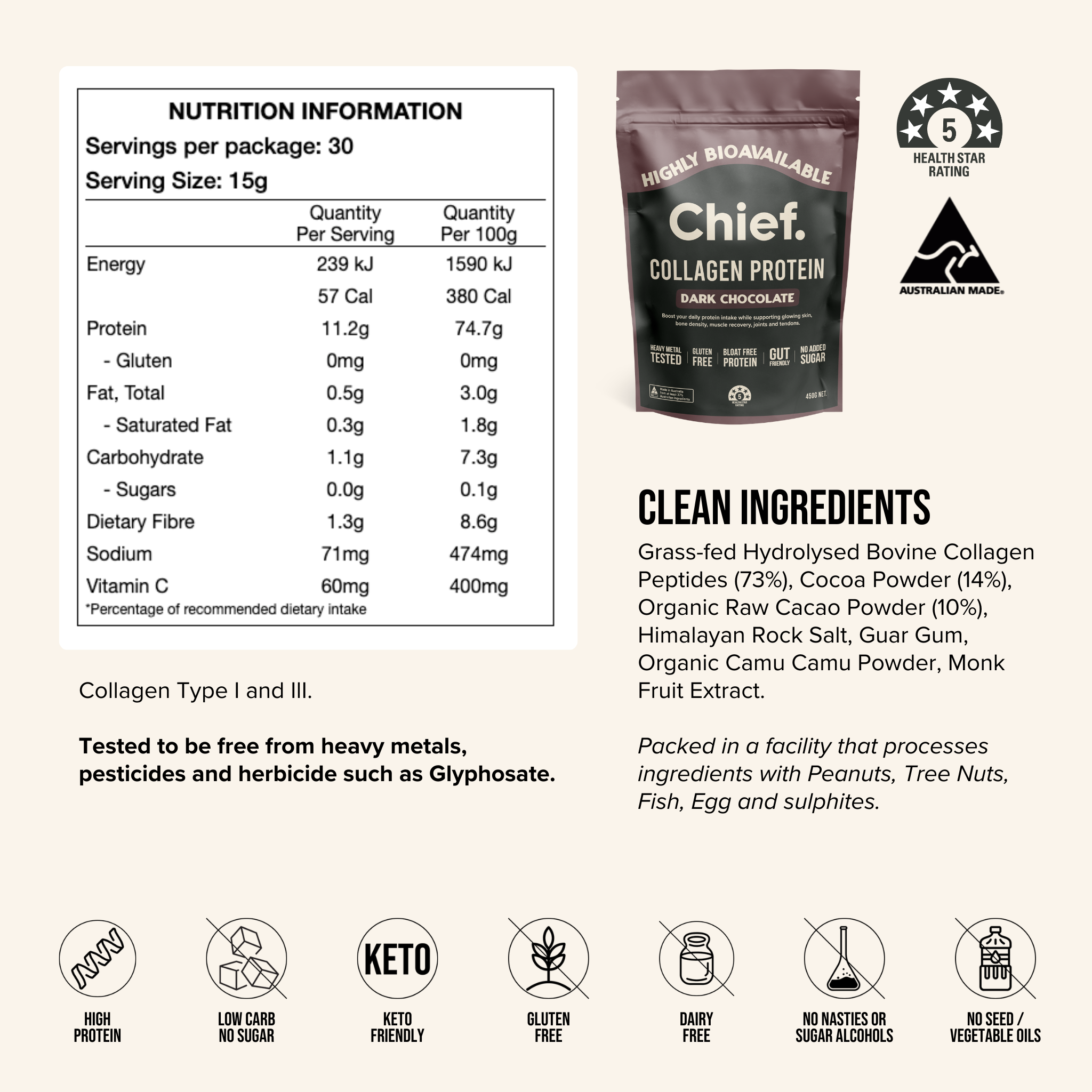 Grass-fed Collagen Protein Powder - Dark Chocolate